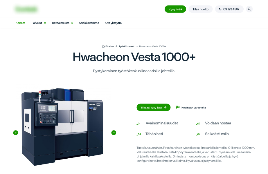 Online tuotekatalogi konekaupalle